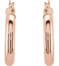 20270 Earring 14K Rose 20 Mm 3 Mm Pair Catch Polished Round Tube Hoop Earrings