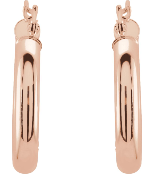 20270 Earring 14K Rose 20 Mm 3 Mm Pair Catch Polished Round Tube Hoop Earrings