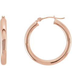 20270 Earring 14K Rose 25 Mm 3 Mm Pair Catch Polished Round Tube Hoop Earrings