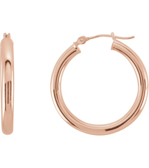 20270 Earring 14K Rose 25 Mm 3 Mm Pair Catch Polished Round Tube Hoop Earrings