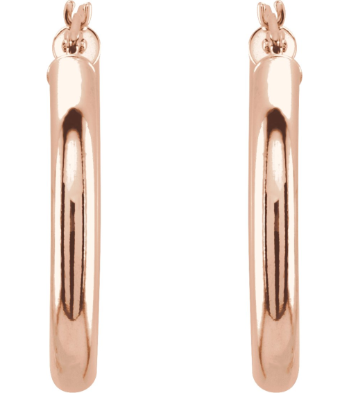 20270 Earring 14K Rose 25 Mm 3 Mm Pair Catch Polished Round Tube Hoop Earrings