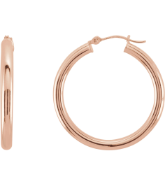 20270 Earring 14K Rose 30 Mm 3 Mm Pair Catch Polished Round Tube Hoop Earrings