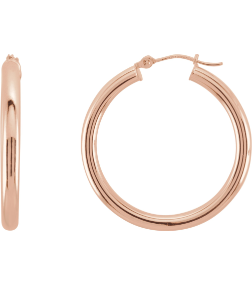 20270 Earring 14K Rose 30 Mm 3 Mm Pair Catch Polished Round Tube Hoop Earrings
