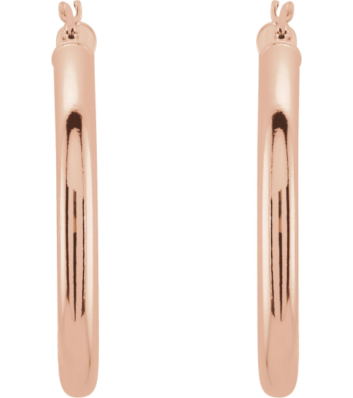 20270 Earring 14K Rose 30 Mm 3 Mm Pair Catch Polished Round Tube Hoop Earrings