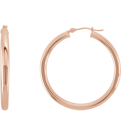 20270 Earring 14K Rose 35 Mm 3 Mm Pair Catch Polished Round Tube Hoop Earrings