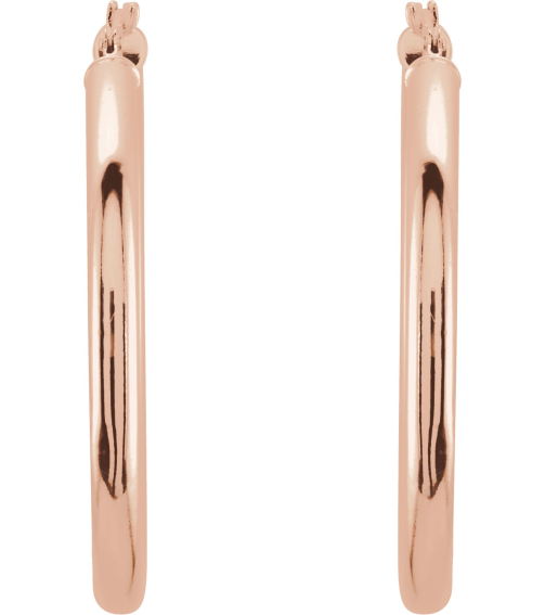 20270 Earring 14K Rose 35 Mm 3 Mm Pair Catch Polished Round Tube Hoop Earrings