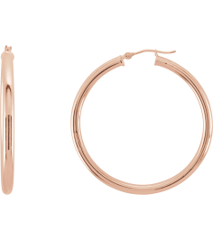 20270 Earring 14K Rose 40 Mm 3 Mm Pair Catch Polished Round Tube Hoop Earrings