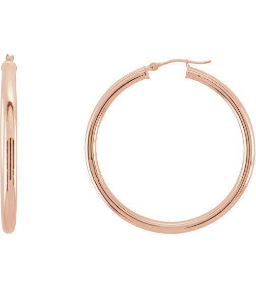 20270 Earring 14K Rose 40 Mm 3 Mm Pair Catch Polished Round Tube Hoop Earrings
