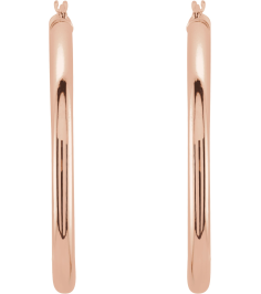 20270 Earring 14K Rose 40 Mm 3 Mm Pair Catch Polished Round Tube Hoop Earrings
