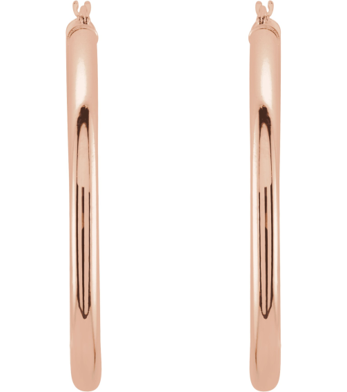 20270 Earring 14K Rose 40 Mm 3 Mm Pair Catch Polished Round Tube Hoop Earrings