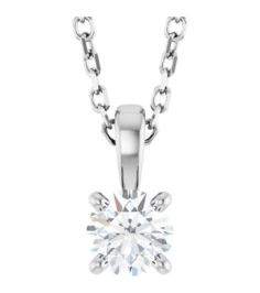 28392 Necklace Set 14K White Round Natural Diamond 4Mm 14 Ct 1Mm With Spring Ring Si2-Si3, G-H 18 In Polished 14 Ct Natural Diamond Necklace