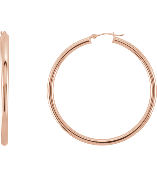 20270 Earring 14K Rose 48 Mm 3 Mm Pair Catch Polished Round Tube Hoop Earrings