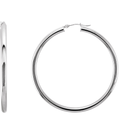 20270 Earring 14K White 48 Mm 3 Mm Pair Catch Polished Round Tube Hoop Earrings