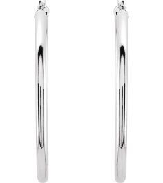 20270 Earring 14K White 48 Mm 3 Mm Pair Catch Polished Round Tube Hoop Earrings