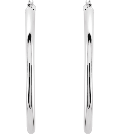 20270 Earring 14K White 48 Mm 3 Mm Pair Catch Polished Round Tube Hoop Earrings
