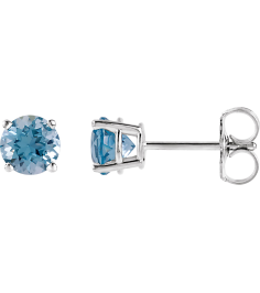 1874 14K White Set Round Natural Aquamarine Pair 5 Mm Friction Friction Backs Included 4-Prong Polished Natural Aquamarine Stud Earrings