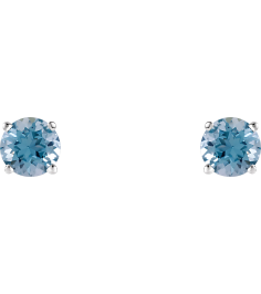 1874 14K White Set Round Natural Aquamarine Pair 5 Mm Friction Friction Backs Included 4-Prong Polished Natural Aquamarine Stud Earrings