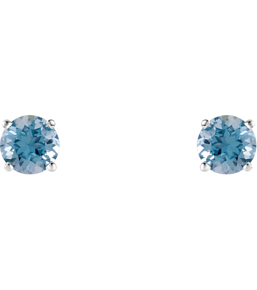 1874 14K White Set Round Natural Aquamarine Pair 5 Mm Friction Friction Backs Included 4-Prong Polished Natural Aquamarine Stud Earrings