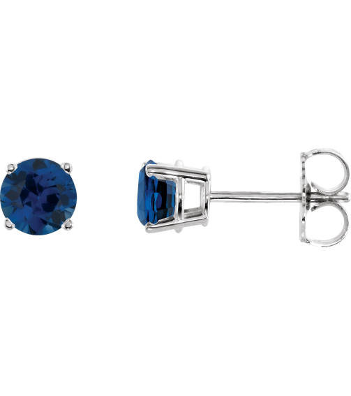 1874 14K White Set Round Natural Blue Sapphire Pair 5 Mm Friction Friction Backs Included 4-Prong Polished Natural Blue Sapphire Stud Earrings