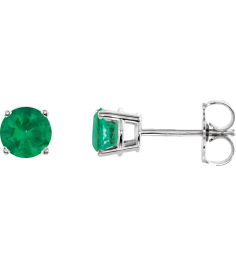1874 14K White Set Round Natural Emerald Pair 5 Mm Friction Friction Backs Included 4-Prong Polished Natural Emerald Stud Earrings