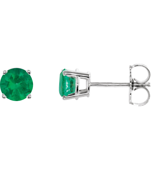 1874 14K White Set Round Natural Emerald Pair 5 Mm Friction Friction Backs Included 4-Prong Polished Natural Emerald Stud Earrings