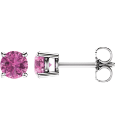 1874 14K White Set Round Natural Pink Sapphire Pair 5 Mm Friction Friction Backs Included 4-Prong Polished Natural Pink Sapphire Stud Earrings