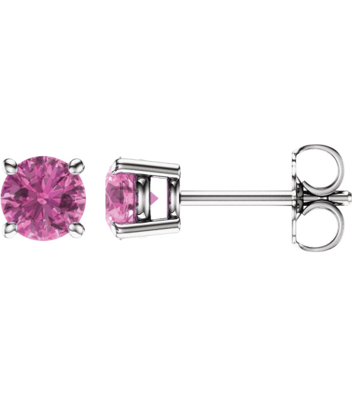 1874 14K White Set Round Natural Pink Sapphire Pair 5 Mm Friction Friction Backs Included 4-Prong Polished Natural Pink Sapphire Stud Earrings