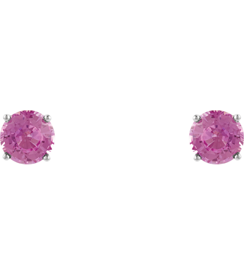 1874 14K White Set Round Natural Pink Sapphire Pair 5 Mm Friction Friction Backs Included 4-Prong Polished Natural Pink Sapphire Stud Earrings