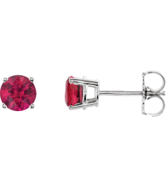 1874 14K White Set Round Natural Ruby Pair 5 Mm Friction Friction Backs Included 4-Prong Polished Natural Ruby Stud Earrings