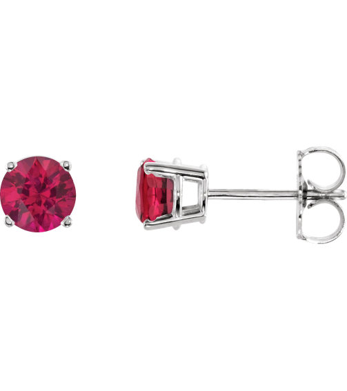 1874 14K White Set Round Natural Ruby Pair 5 Mm Friction Friction Backs Included 4-Prong Polished Natural Ruby Stud Earrings