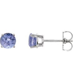 1874 14K White Set Round Natural Tanzanite Pair 5 Mm Friction Friction Backs Included 4-Prong Polished Natural Tanzanite Stud Earrings