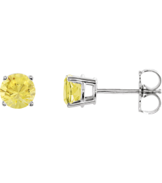1874 14K White Set Round Natural Yellow Sapphire Pair 5 Mm Friction Friction Backs Included 4-Prong Polished Natural Yellow Sapphire Stud Earrings