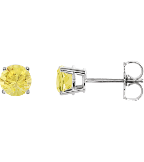 1874 14K White Set Round Natural Yellow Sapphire Pair 5 Mm Friction Friction Backs Included 4-Prong Polished Natural Yellow Sapphire Stud Earrings