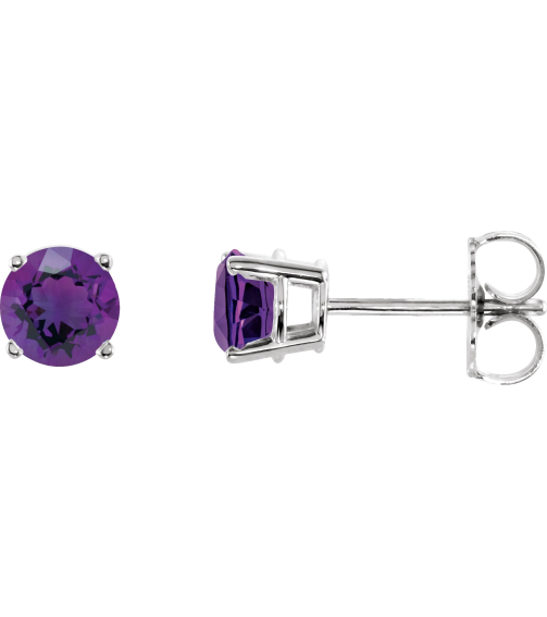 1874 14K White Set Round Natural Amethyst Pair 5 Mm Friction Friction Backs Included 4-Prong Polished Natural Amethyst Stud Earrings