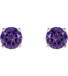 1874 14K White Set Round Natural Amethyst Pair 5 Mm Friction Friction Backs Included 4-Prong Polished Natural Amethyst Stud Earrings