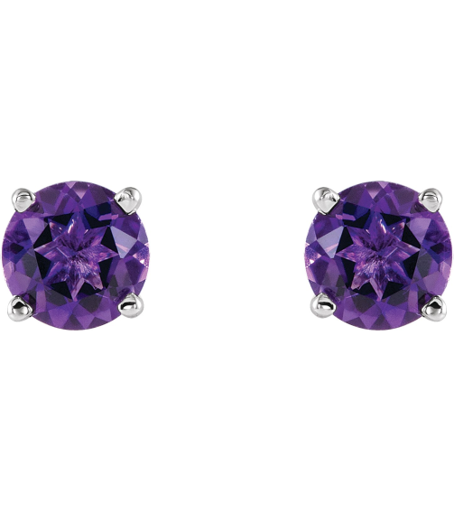 1874 14K White Set Round Natural Amethyst Pair 5 Mm Friction Friction Backs Included 4-Prong Polished Natural Amethyst Stud Earrings