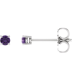 1874 14K White Set Round Natural Amethyst Pair 2.5 Mm Friction Friction Backs Included 4-Prong Polished Natural Amethyst Stud Earrings