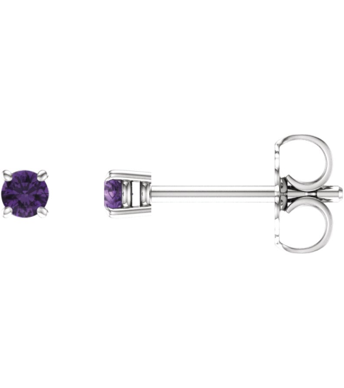 1874 14K White Set Round Natural Amethyst Pair 2.5 Mm Friction Friction Backs Included 4-Prong Polished Natural Amethyst Stud Earrings