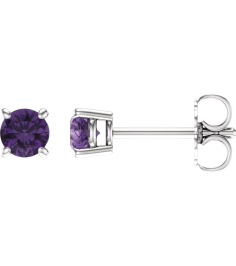 1874 14K White Set Round Natural Amethyst Pair 4 Mm Friction Friction Backs Included 4-Prong Polished Natural Amethyst Stud Earrings