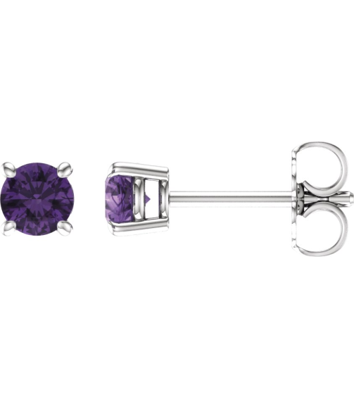 1874 14K White Set Round Natural Amethyst Pair 4 Mm Friction Friction Backs Included 4-Prong Polished Natural Amethyst Stud Earrings