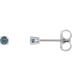 1874 14K White Set Round Natural Aquamarine Pair 2.5 Mm Friction Friction Backs Included 4-Prong Polished Natural Aquamarine Stud Earrings