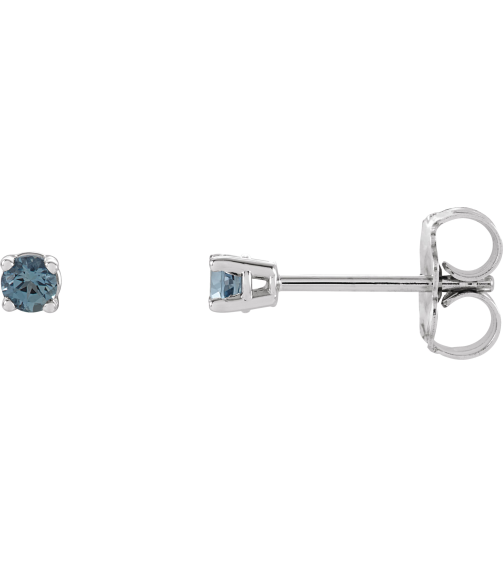 1874 14K White Set Round Natural Aquamarine Pair 2.5 Mm Friction Friction Backs Included 4-Prong Polished Natural Aquamarine Stud Earrings