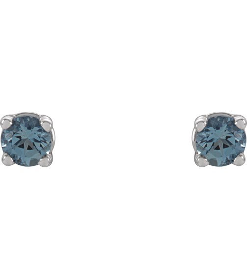 1874 14K White Set Round Natural Aquamarine Pair 2.5 Mm Friction Friction Backs Included 4-Prong Polished Natural Aquamarine Stud Earrings