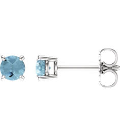 1874 14K White Set Round Natural Aquamarine Pair 4 Mm Friction Friction Backs Included 4-Prong Polished Natural Aquamarine Stud Earrings