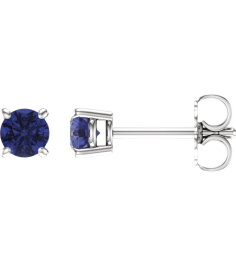 1874 14K White Set Round Natural Tanzanite Pair 4 Mm Friction Friction Backs Included 4-Prong Polished Natural Tanzanite Stud Earrings