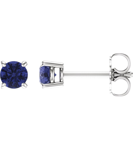 1874 14K White Set Round Natural Tanzanite Pair 4 Mm Friction Friction Backs Included 4-Prong Polished Natural Tanzanite Stud Earrings