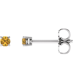 1874 14K White Set Round Natural Yellow Sapphire Pair 2.5 Mm Friction Friction Backs Included 4-Prong Polished Natural Yellow Sapphire Stud Earrings