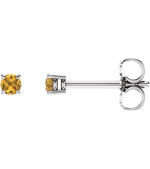 1874 14K White Set Round Natural Yellow Sapphire Pair 2.5 Mm Friction Friction Backs Included 4-Prong Polished Natural Yellow Sapphire Stud Earrings