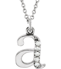 85803 Necklace Set 14K White Initial A Natural Diamond Round 1 Mm I1, G-H 0.025 Ctw 16 In Polished .025 Ctw Natural Diamond Initial Necklace