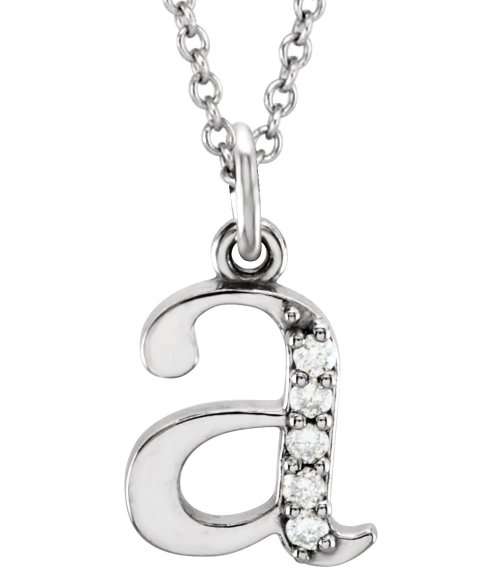 85803 Necklace Set 14K White Initial A Natural Diamond Round 1 Mm I1, G-H 0.025 Ctw 16 In Polished .025 Ctw Natural Diamond Initial Necklace